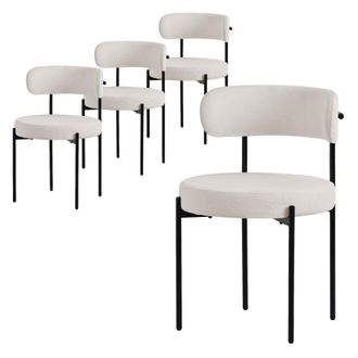 ML Design Ml-design Juego De 4 Sillas De Comedor Asientos Tapizados En Tejido Teddy Blanco Y Patas De Metal Negro Muebles Ergon&oacute;micos Elegantes Sill&oacute;n De Dise&ntilde;o
