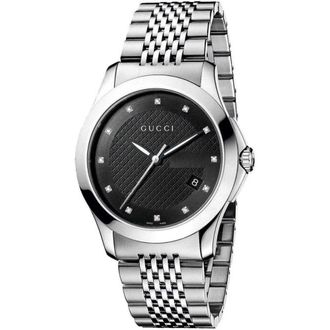 Gucci YA126405 G-Timeless Black Dial Mens Watch - Silver - One Size