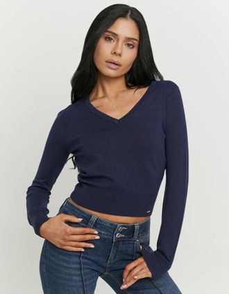 Tally Weijl Strickpullover TALLY WEIJL SPUVISMARTI, Damen, Gr. L, nuit, Strick, Obermaterial: 68% Viskose, 32% Nylon, unifarben, figurbetont normal, V-Ausschnitt,