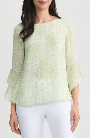 Kasper Ruffle Sleeve Top in Celery Multi at Nordstrom, Size X-Small