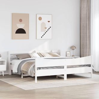 Berkfield Home Sleek Bed Frame with Headboard White 180x200 cm Super King Solid