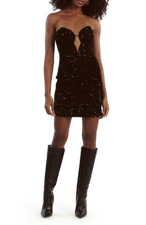 Bardot Eleni Sequin Plunge Neck Strapless Velvet Minidress in Black Sequin at Nordstrom, Size 6