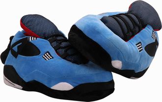 Generic Warm Plush Sneaker Slippers, Trendy Anti-Slip Furry Soft House Shoes Fluffy Unisex Home Slides One Size Fits Most Indoor Outdoor (Blue)