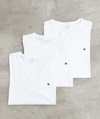 Tommy Hilfiger Signature Essential - Confezione da 3 T-shirt bianche con logo della bandiera-Bianco