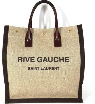 Saint Laurent Beige Brown Linen Leather Handbag Shoulder Bag Tote Bag (Pre-Owned)