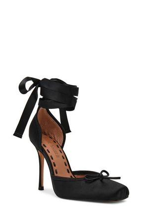 Steve Madden Larina Ankle Wrap Pump in Blk Satin at Nordstrom, Size 8.5
