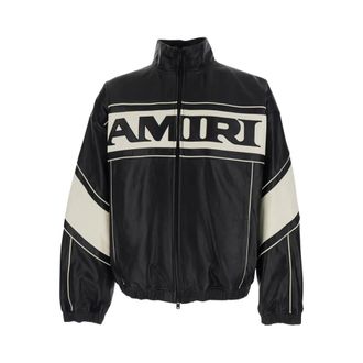 Amiri Jassen, Heren, Zwart, L, Leer, Lederen jack met logoprint