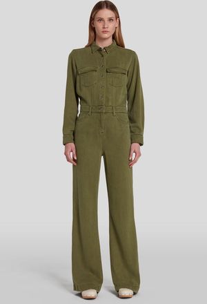 7 For All Mankind Womens Ladies Luxe Jumpsuit - Green Cotton - Size X-Small