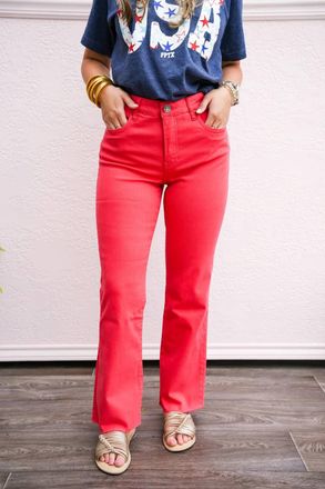 Kut from the Kloth Kelsey High Rise Ankle Flare Jeans In Strawberry