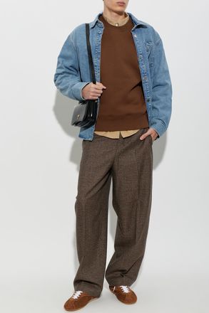 Ami Denim Shirt With Embroidered Logo, Mens, Blue