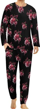 Generic Watercolor Cherry Mens Pajama Set Novelty Soft Long Sleeve Sleepwear Lounge PJ With Pocket M
