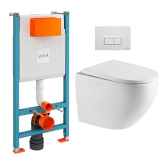 Vitra Pack Inodoro V-fix + Inodoro Sin Brida Sat + Asiento Softclose + Placa, Blanco Brillante (v-fixfusiontq-1)