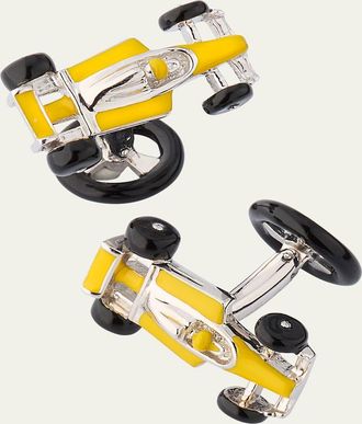 Jan Leslie Mens Sterling Silver Enamel Race Car Cufflinks