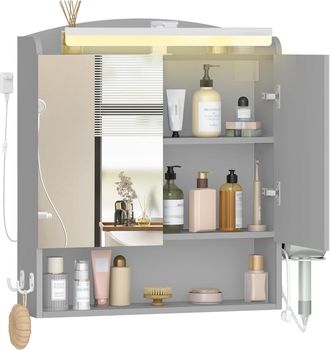OEM Specchio Bagno Contenitore, Mobiletto A Specchio Con Illuminazione A Led, Porta Asciugacapelli E Ganci, Mobile Specchio Bagno, Con Ripiano Regolabile,