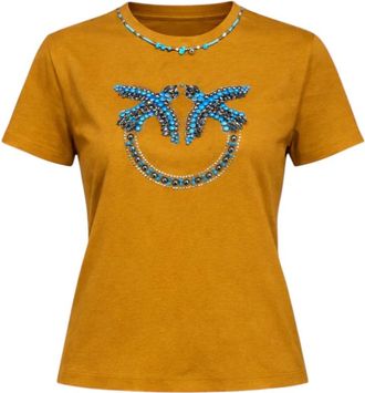 Pinko Pinko, Tops, Dames, Bruin, M, Katoen, Fidenza T-Shirt