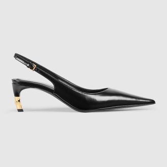 Gucci Womens Castello Slingback, Black, Leather