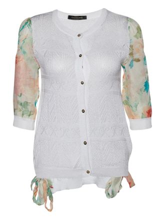 Roberto Cavalli floral-sleeve cardigan - White