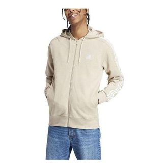 adidas French Terry 3-Stripes Full-Zip Hoodie Jackets Beige IJ8695