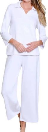 Multiples Johnny Collar 3/4 Sleeve Top In White