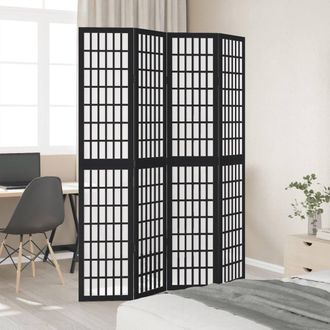 Berkfield Home Room Divider 4 Panels Black Solid Wood Paulownia