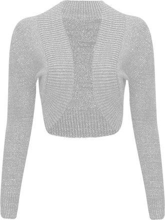 Generic Womens Girls Long Sleeve Knitted Metallic Lurex Shrug Ladies Evening party Bolero Cardigan-&pound;5.99, Sizes 8-14 (M/L(12-14), Grey)