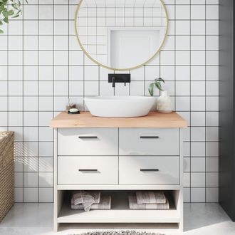 vidaXL Encimera De Ba&ntilde;o Madera Maciza Sin Tratar 100x50x(2-6) Cm Vidaxl