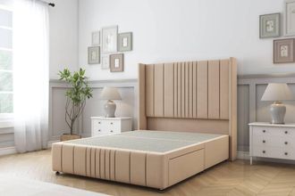 Sloomy Hargrave Plush Divan Base 2 Drawers -54 Wingback & 12 Footboard in Stone | Size: King