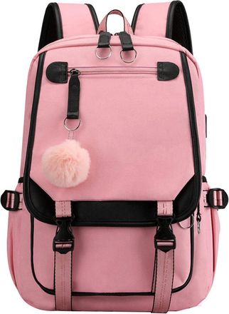 Generic Teenage Girls Backpack Middle School Students Bookbag Outdoor Daypack With USB Port Stylish Backpack for Women (Pink, One Size)