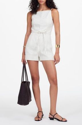 Madewell Square Neck Sleeveless Pleated Romper in Tan And Black Stripe at Nordstrom Rack, Size 00
