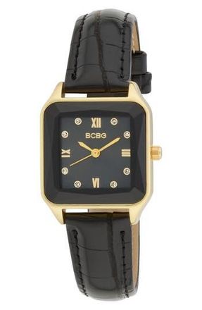 BCBGeneration Prism Faux Leather Strap Watch, 27mm in Black at Nordstrom Rack