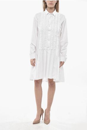 HODAKOVA Cotton Poplin Ruffle-Front Shirt Dress size L