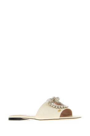 Valentino Garavani Womens Ivory Leather Slippers Ivorycrystal Flat Shoes