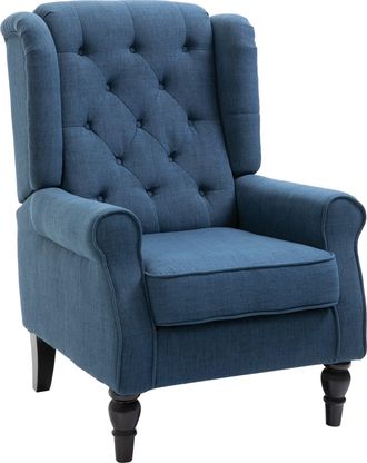 HOMCOM Retro Accent Chair - Wingback Armchair with Wood Frame Button Tufted Design for Living Room Bedroom - Blue | TJ Hughes White