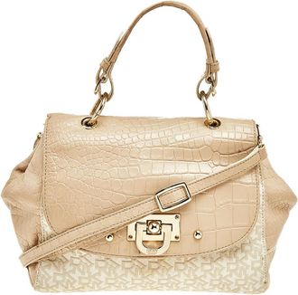 DKNY Dkny Beige/white Signature Coated Canvas And Leather Satchel