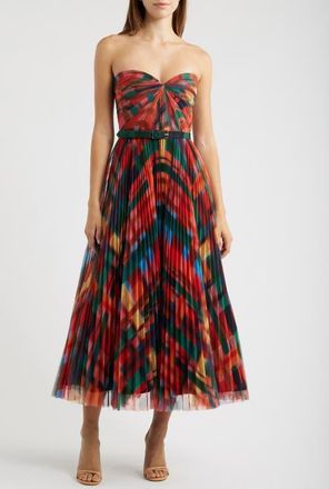 Hutch Meadow Strapless Pleated Gown in Red Multi at Nordstrom, Size 00