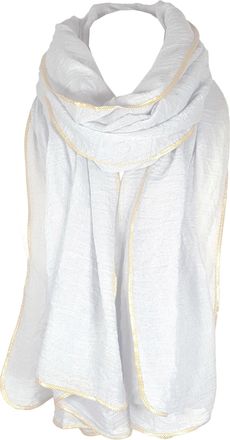 World of Shawls Seasonal Special New Ladies Womens Glitter Sparkle Stardust with Gold Piping Scarf Scarves Maxi Wrap (White)