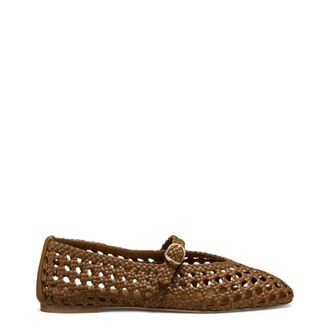 Stuart Weitzman Ballerinas, female, Brown, Size: 7 1/2 US Prim Woven Mary Jane