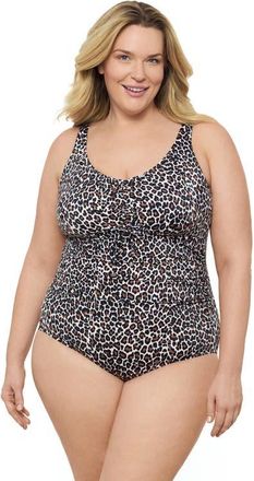 Aqua Green Plus Size Cinch V-neck Side Shirred One-Piece Swimsuit in Seeing Spots at Nordstrom, Size 1X
