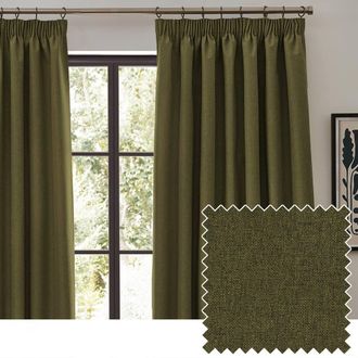 furn. Dawn Blackout Pencil Pleat Curtain Pair in Olive | Size: 229 cm width x 229 cm drop