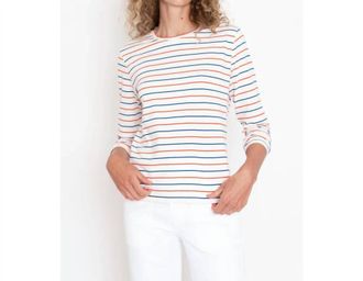 Kule Modern Long Sleeve T-Shirt In White/blue/poppy Pinstripe