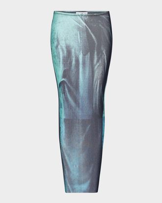 Jean Paul Gaultier Water-Print Mesh Maxi Skirt