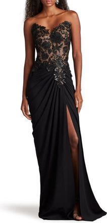 Tadashi Shoji Sequin Embroidered Strapless Gown in Black/Nude at Nordstrom, Size 10