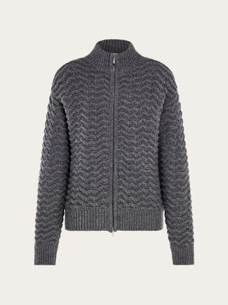 Ferragamo Uomo Cardigan con zip in pura lana Grigio