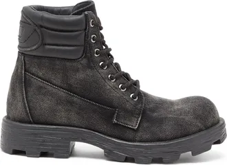 Diesel D-Hammer-Combat boots in denim and leather - Boots - Woman - Grey
