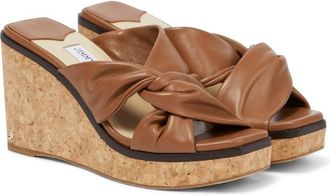 Jimmy Choo London Narisa 90 Leather Wedge Sandals, Brand Size 34 ( US Size 4 )