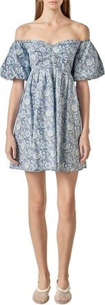 English Factory Floral Off the Shoulder Cotton Minidress in Blue at Nordstrom, Size Xx-Small
