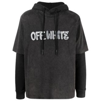 Off-white Gebroken witte GM vintage grijze hoodie met dubbele mouwen