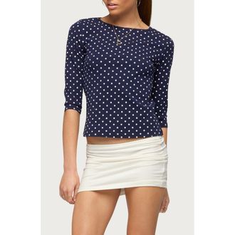 Edikted Lela Polka Dot T-Shirt in Navy-And-Cream at Nordstrom, Size X-Small