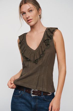 Pilcro Cotton Blend V-Neck Ruffle Tank Top