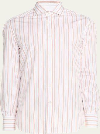 Brunello Cucinelli Mens Multi-Stripe Cotton Slim-Fit Button-Down Shirt